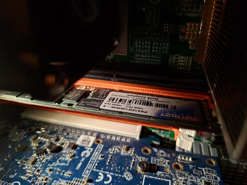 ASUS KCMA-D8 Opteron motherboard with two Patriot memory modules with the Qimonda DDR3 ICs with the FVV- die code